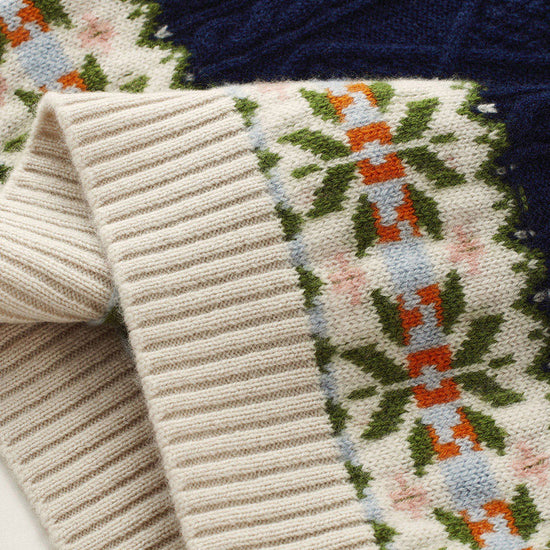 COMOBOCA 100% Wool Kids' Cable Fair Isle Round Neck Sweater