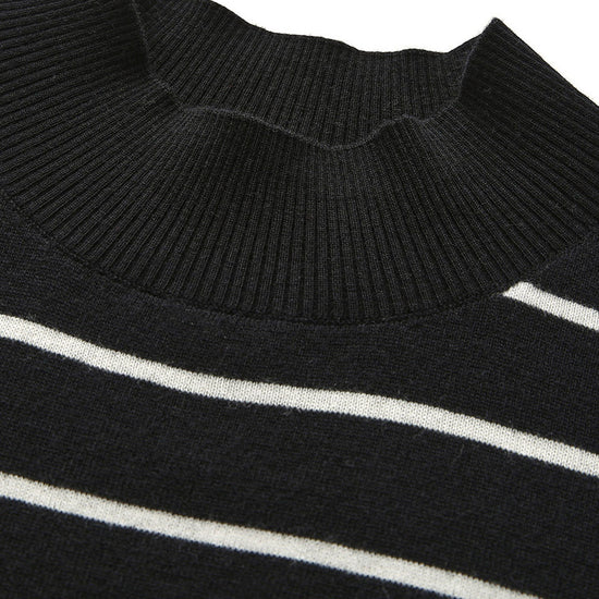 COMOBOCA 100% Wool Women's Mock Neck Striped Ribbed T-Shirt