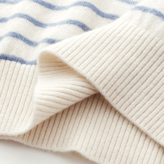 COMOBOCA 100% Cashmere Women's Striped Round Neck Sweater