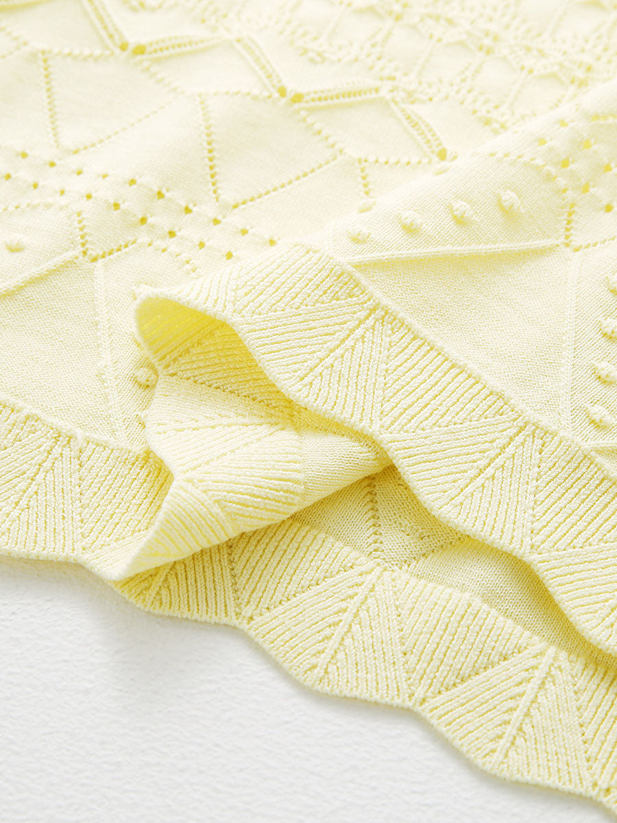 COMOBOCA Women's Openwork Round Neck Knit Sweater