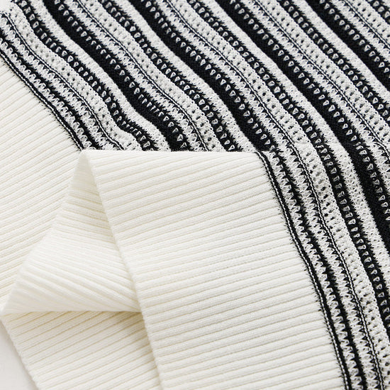 COMOBOCA Women's Striped Mesh Knit Round Neck Sweater