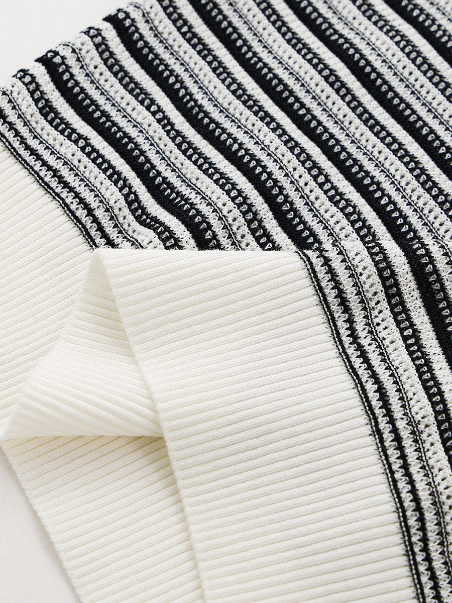 COMOBOCA Women's Striped Mesh Knit Round Neck Sweater