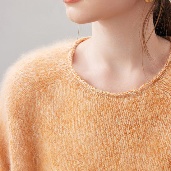 COMOBOCA 100% Wool Women's Fuzzy Round Neck Sweater