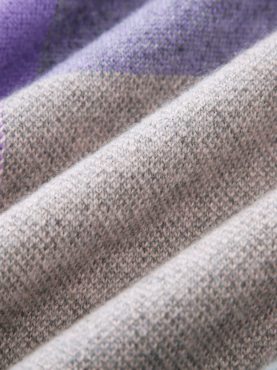 COMOBOCA 100% Cashmere Women's Color Block Plaid Sweater