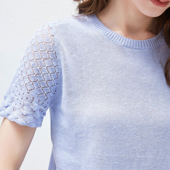 COMOBOCA Women's Lace Trim Knit T-Shirt