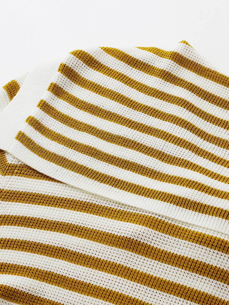 COMOBOCA Women's Striped Sailor Collar Tie Front Knit Sweater