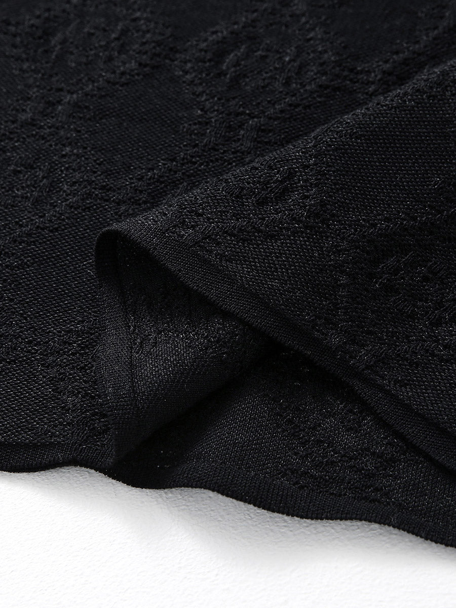 COMOBOCA Women's Textured Sheer Knit Round Neck Sweater