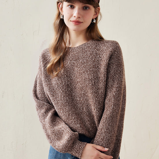 COMOBOCA Coffee 100% Wool Women's Knit Pullover Sweater