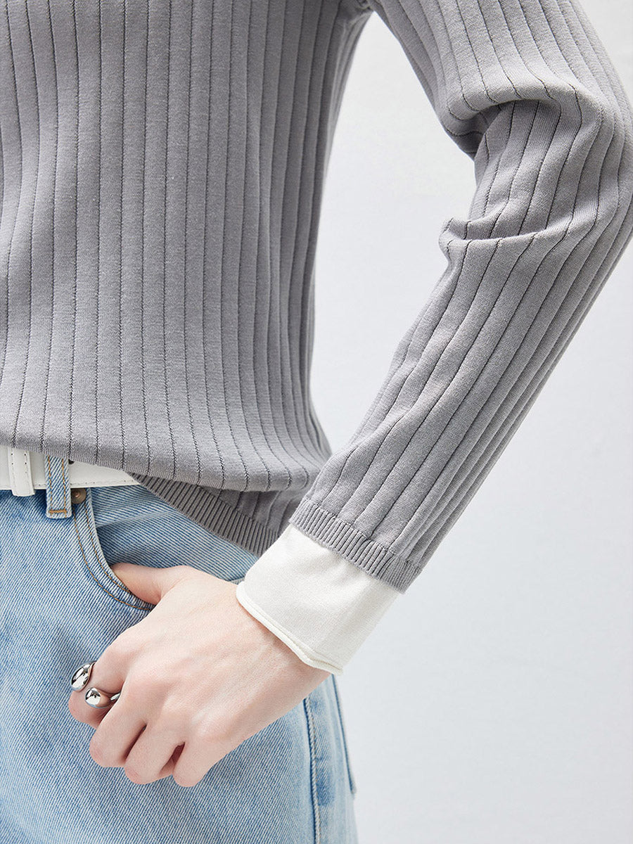 COMOBOCA Women's Layered Ribbed Knit Hooded Henley Top