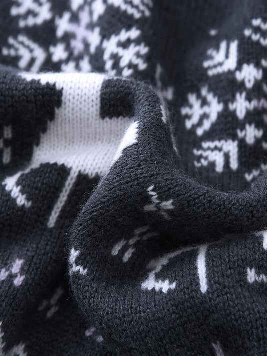 COMOBOCA 100% Wool Women's Reindeer Knit Cardigan