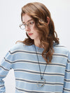 COMOBOCA Women's Striped Round Neck Knit Sweater