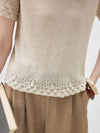 COMOBOCA Women's Lace Trim Knit T-Shirt