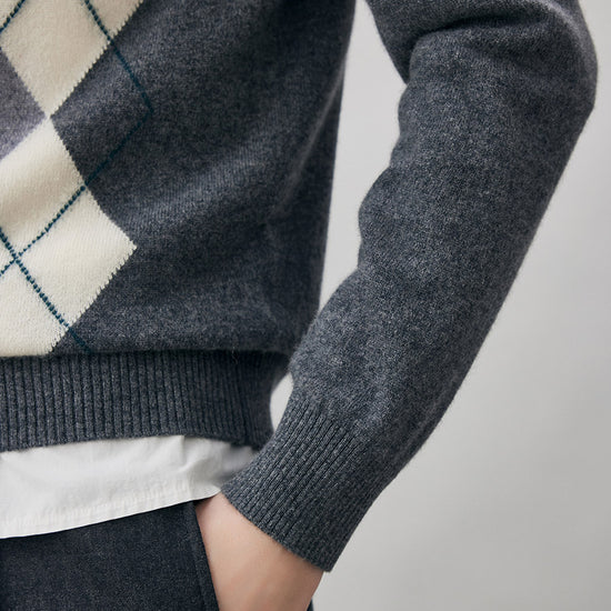 COMOBOCA 100% Cashmere Women's Argyle Pattern Cardigan