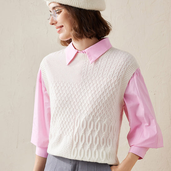 COMOBOCA White 100% Cashmere Women's Knitted Sleeveless Sweater Vest