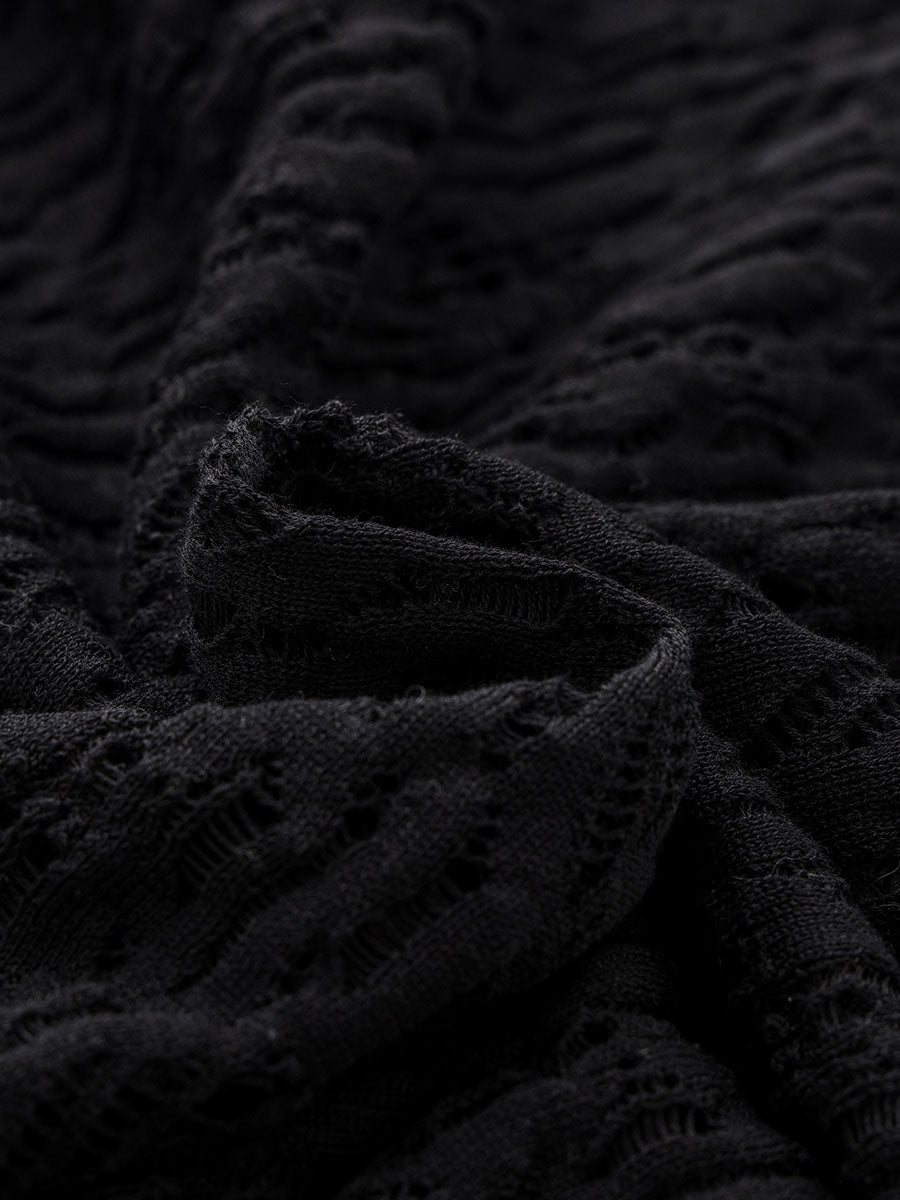 COMOBOCA Women's Openwork Round Neck Knit Sweater