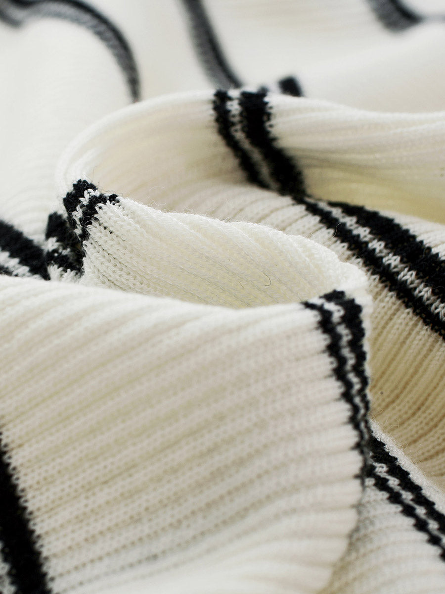 COMOBOCA Women's Striped Ribbed Knit Faux 2-in-1 Zip Cardigan