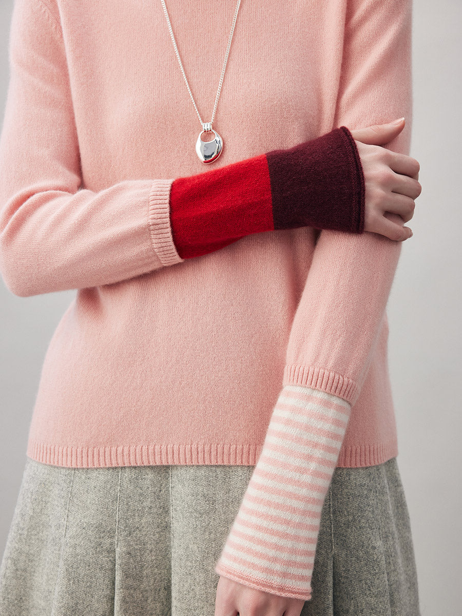 COMOBOCA 100% Cashmere Women's Color-Blocked Sleeve Knit Sweater