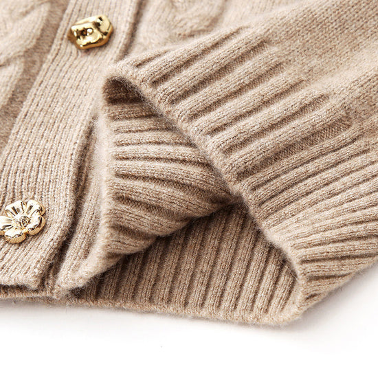 COMOBOCA 100% Cashmere Women's Cable Button Knit Cardigan