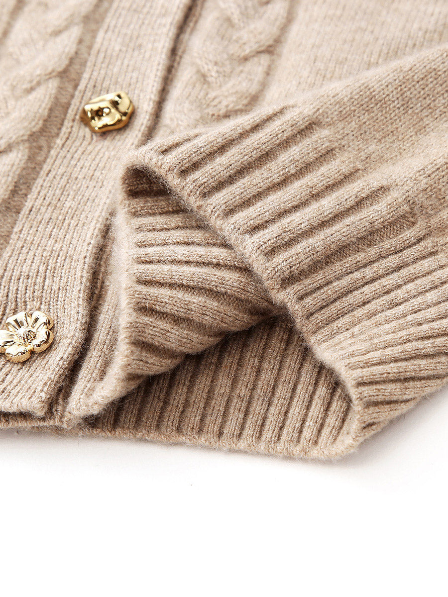 COMOBOCA 100% Cashmere Women's Cable Button Knit Cardigan