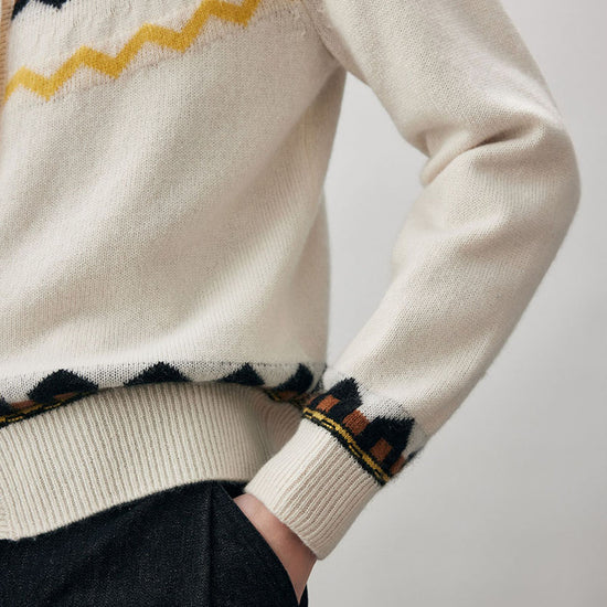 COMOBOCA 100% Cashmere Women's Fair Isle Button Down Cardigan