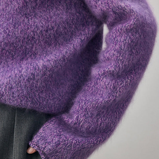 COMOBOCA 100% Wool Women's Fuzzy Round Neck Sweater