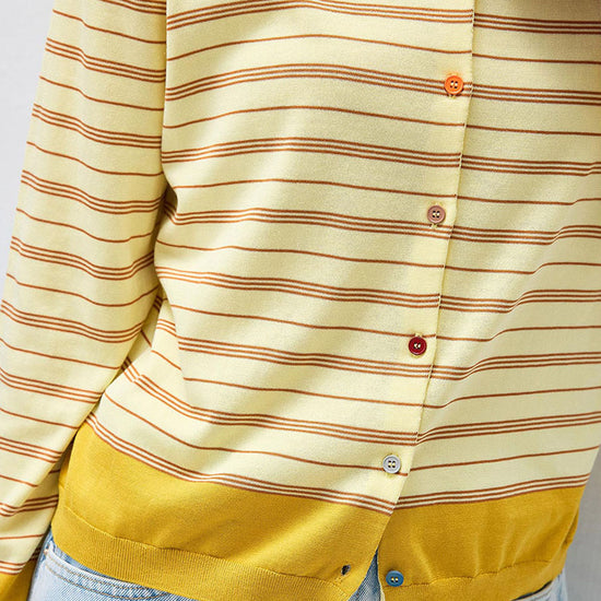 COMOBOCA Women's Striped Color Block Button Front Cardigan