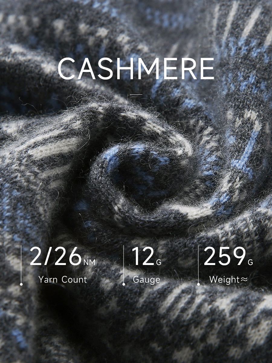 COMOBOCA 100% Cashmere Women's Fair Isle Round Neck Sweater