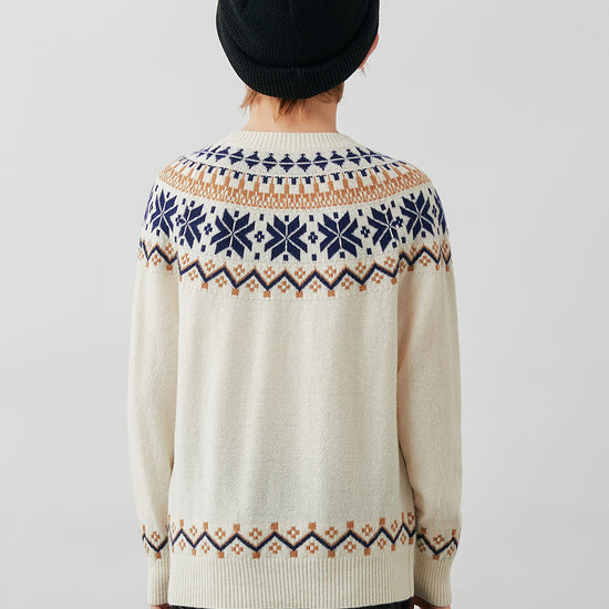 COMOBOCA 100% Wool Kids' Fair Isle Snowflake Round Neck Sweater