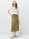 Women's solid color A-line skirt, mulberry silk blend woven
