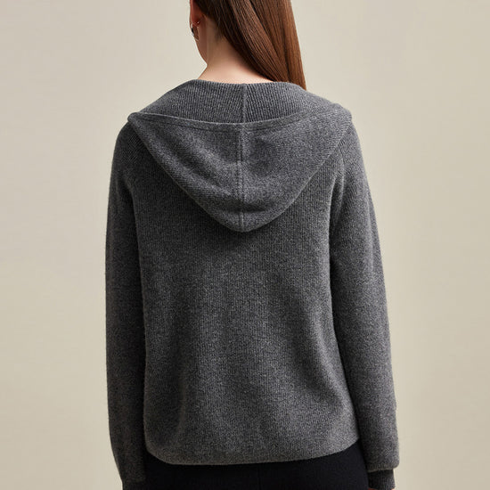 COMOBOCA 100% Cashmere Women's Zip-Up Ribbed Hoodie