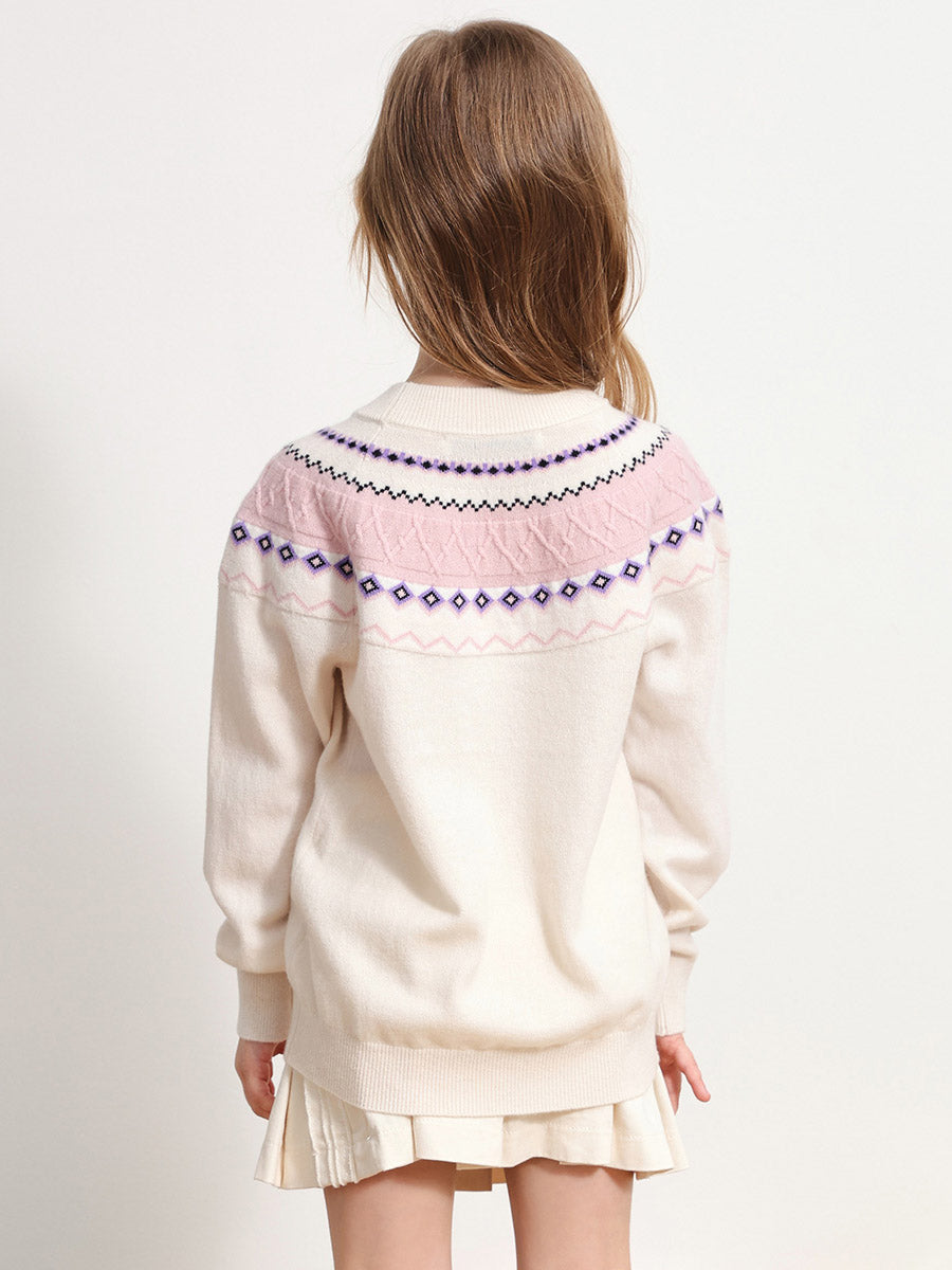 COMOBOCA 100% Wool Kids' Jacquard Round Neck Sweater