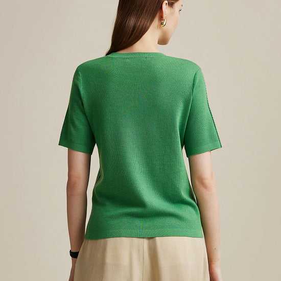 COMOBOCA Women's Wool Worsted Center Seam Knit T-shirt