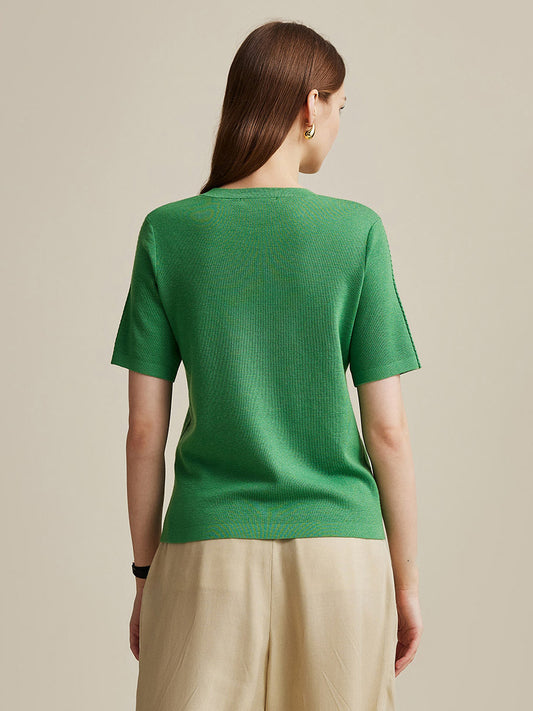 COMOBOCA Women's Wool Worsted Center Seam Knit T-shirt