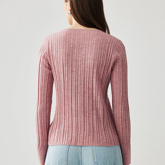 COMOBOCA Women's Ribbed V-Neck Faux Cardigan Sweater