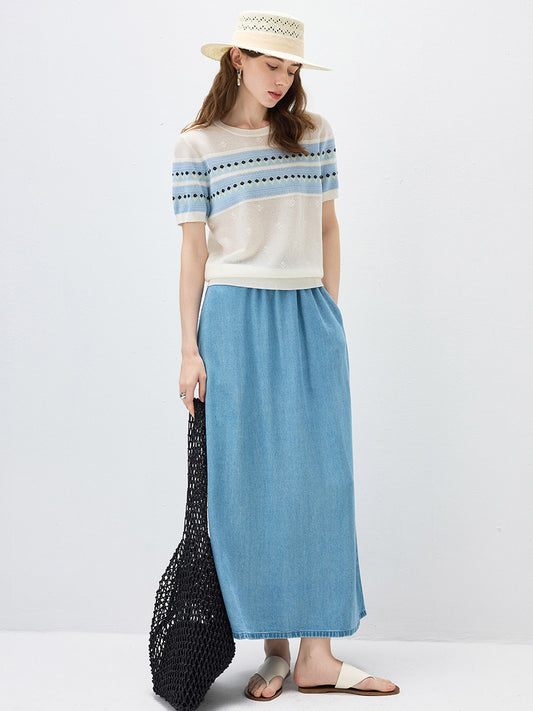 COMOBOCA Women's Fair Isle Striped Knit Top