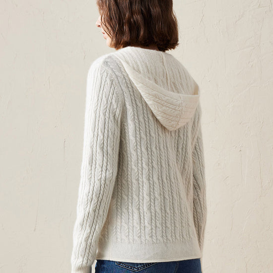 COMOBOCA 100% Cashmere Women's Cardigan Cable Knit Hoodie