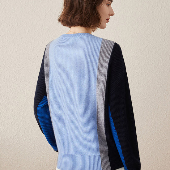 COMOBOCA 100% Cashmere Women's Crew Neck Fish Scale Inlay Sweater