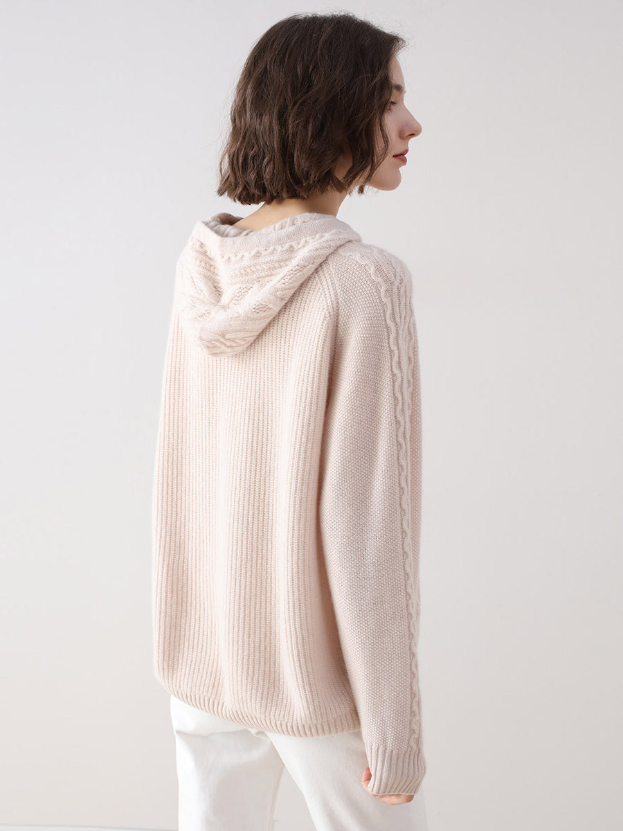 COMOBOCA 100% Cashmere Women's Solid Color Sweater Hoodie