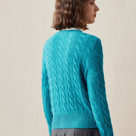 COMOBOCA 100% Cashmere Women's Cable Knit Button Cardigan