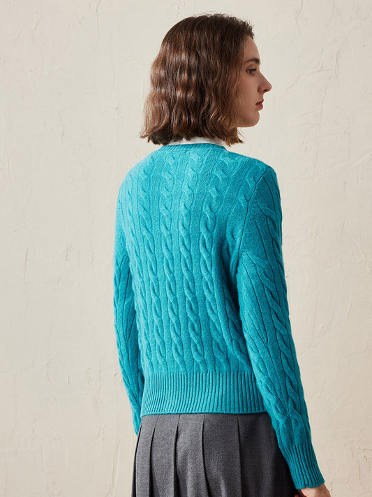 COMOBOCA 100% Cashmere Women's Cable Knit Button Cardigan