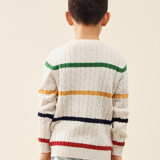 COMOBOCA 100% Wool Kids' Colorful Striped Knit Sweater