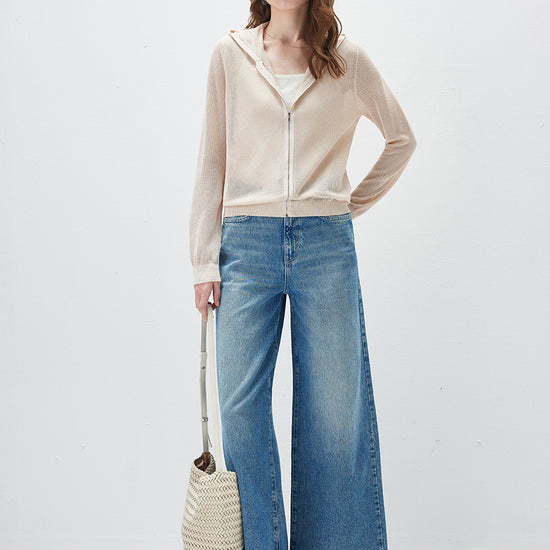 COMOBOCA Women's Sheer Mesh Hooded Zip Up Cardigan