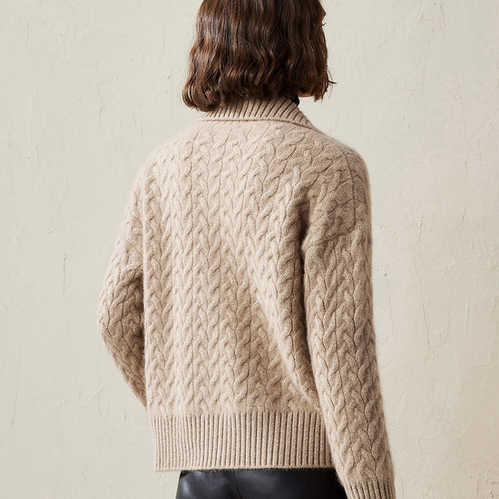 COMOBOCA 100% Cashmere Women's Cable Knit Pocket Cardigan