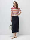 Women’s Crew Neck Silk-Cotton Jacquard Striped Short-Sleeve Knit T-shirt