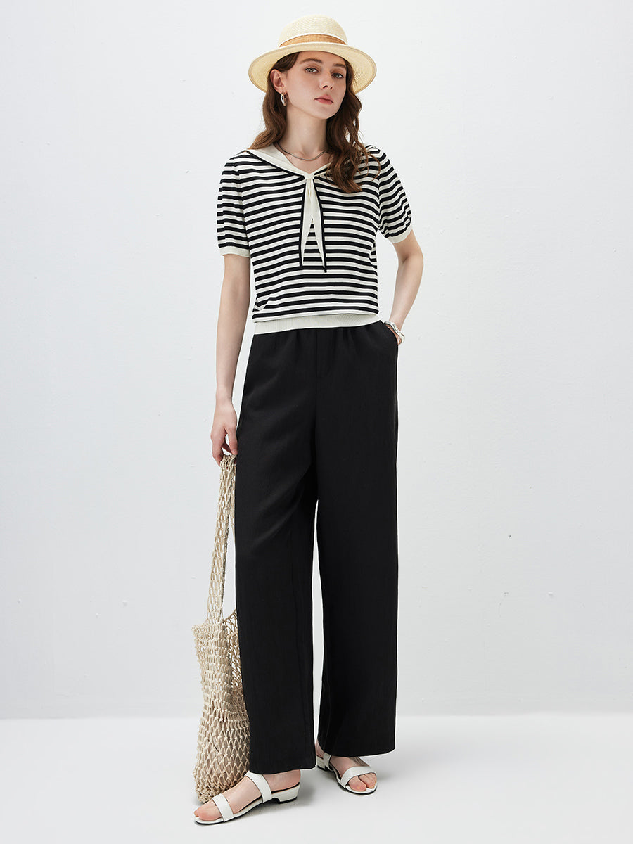 COMOBOCA Women's Striped Sailor Collar Knit Top