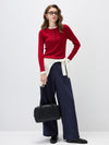 COMOBOCA Women's Ribbed Contrast Trim Henley Knit Sweater