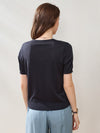 COMOBOCA Women's Lyocell V-Neck Ribbed Knit T-Shirt