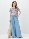 100% Mulberry Silk Women’s Vintage Print Round-Neck Short Sleeve T-Shirt