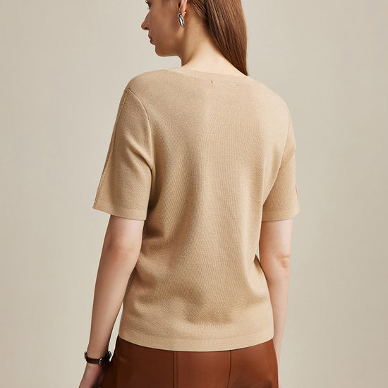 COMOBOCA Women's Wool Worsted Center Seam Knit T-shirt