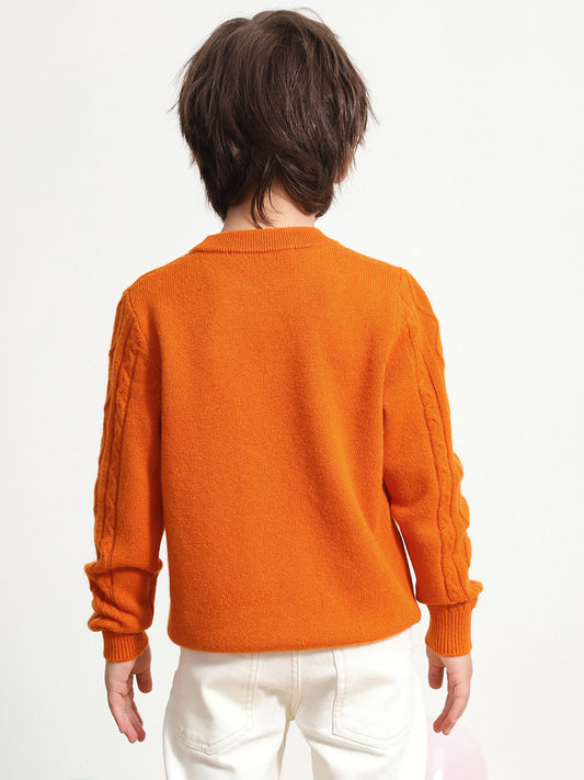 COMOBOCA 100% Wool Kids' Ribbed Round Neck Sweater